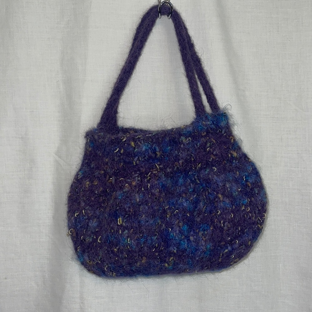 Purple wool felted hand bag.